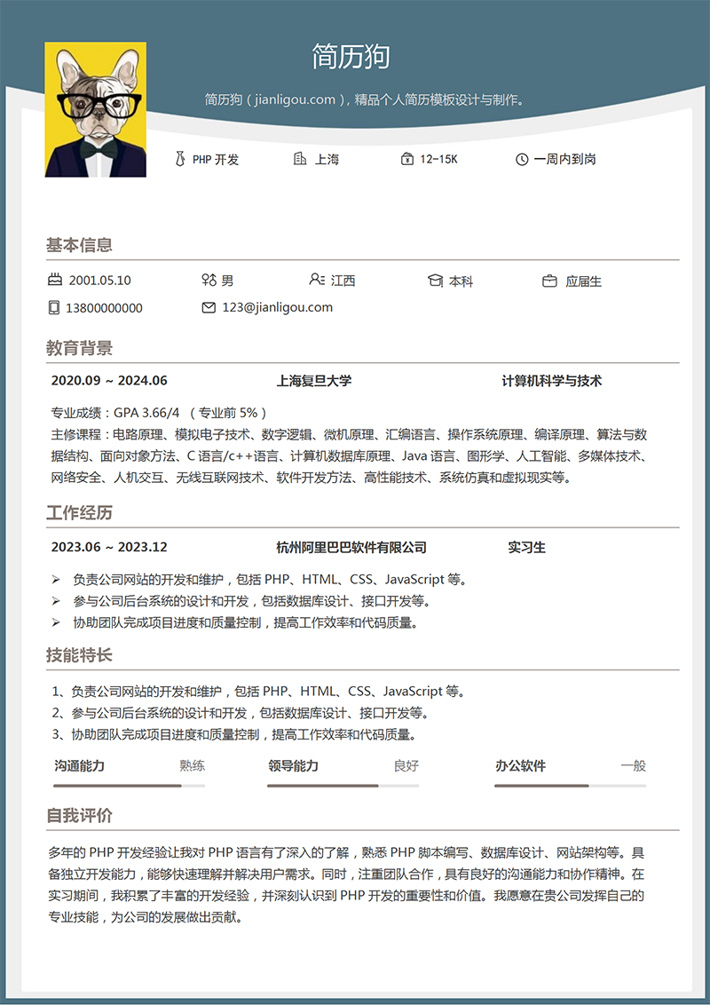 PHP开发个人简历模板