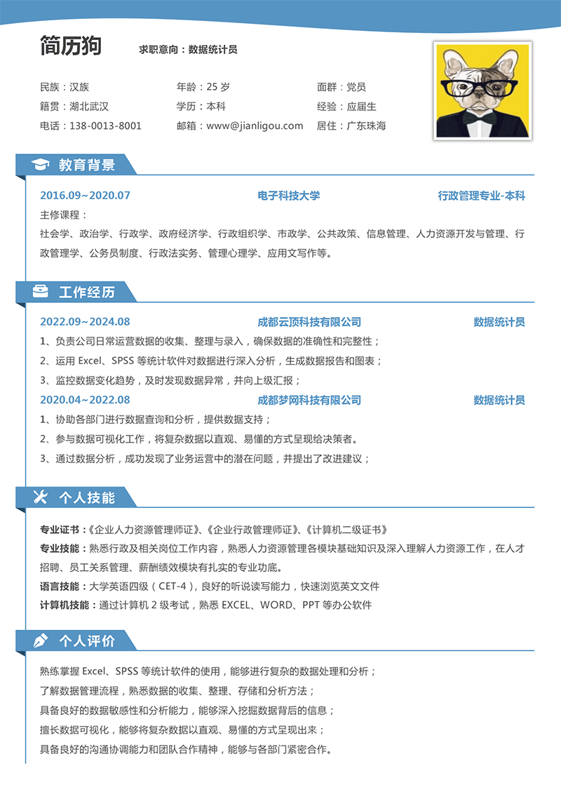 数据统计员简历模板