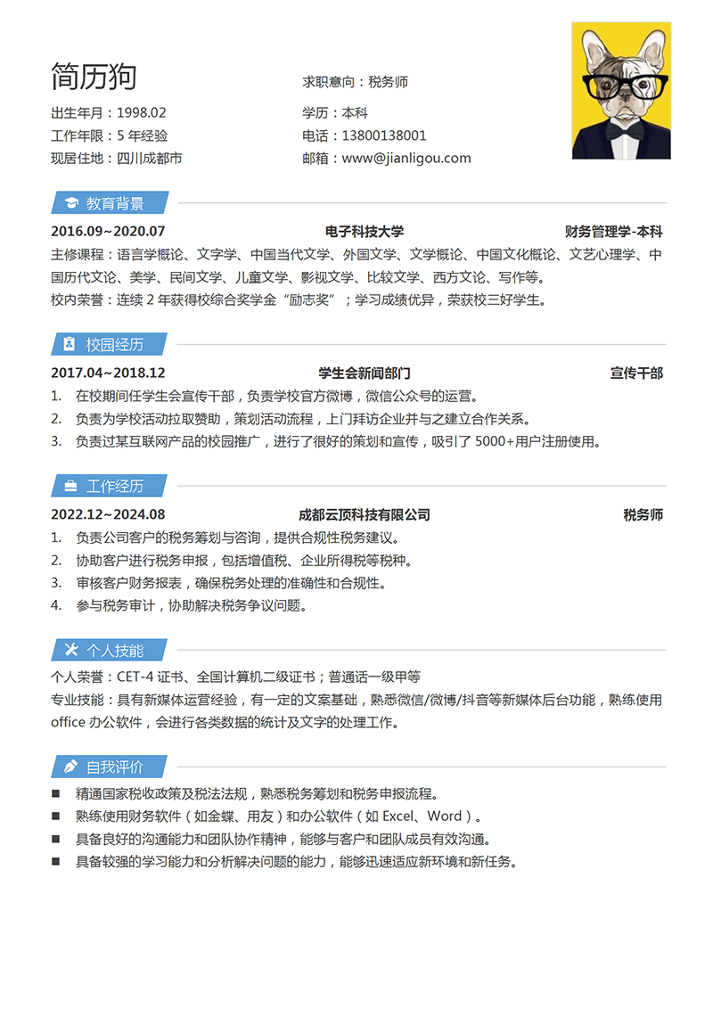 税务师简历模板
