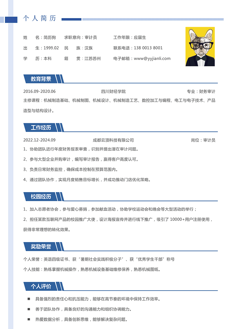 审计员简历模板