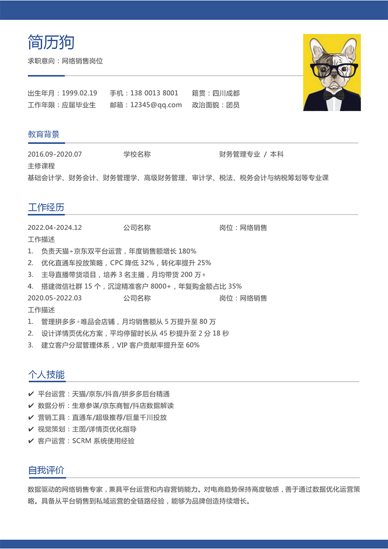 网络销售简历模板