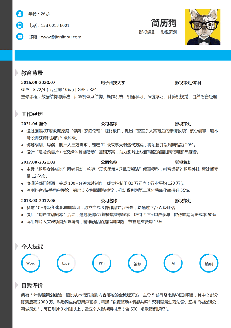 影视策划简历模板