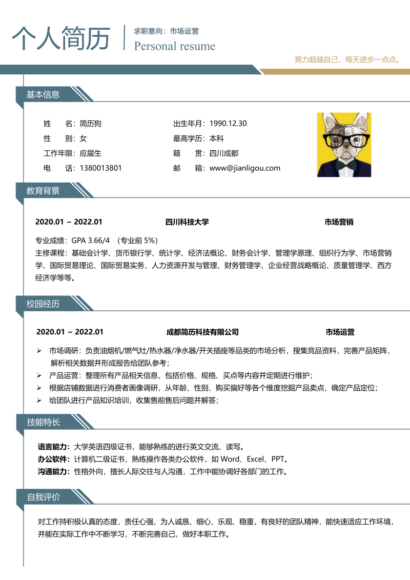 市场运营简历模板