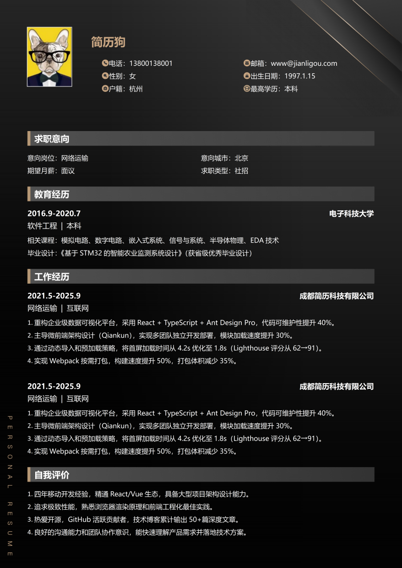 网络运输简历模板