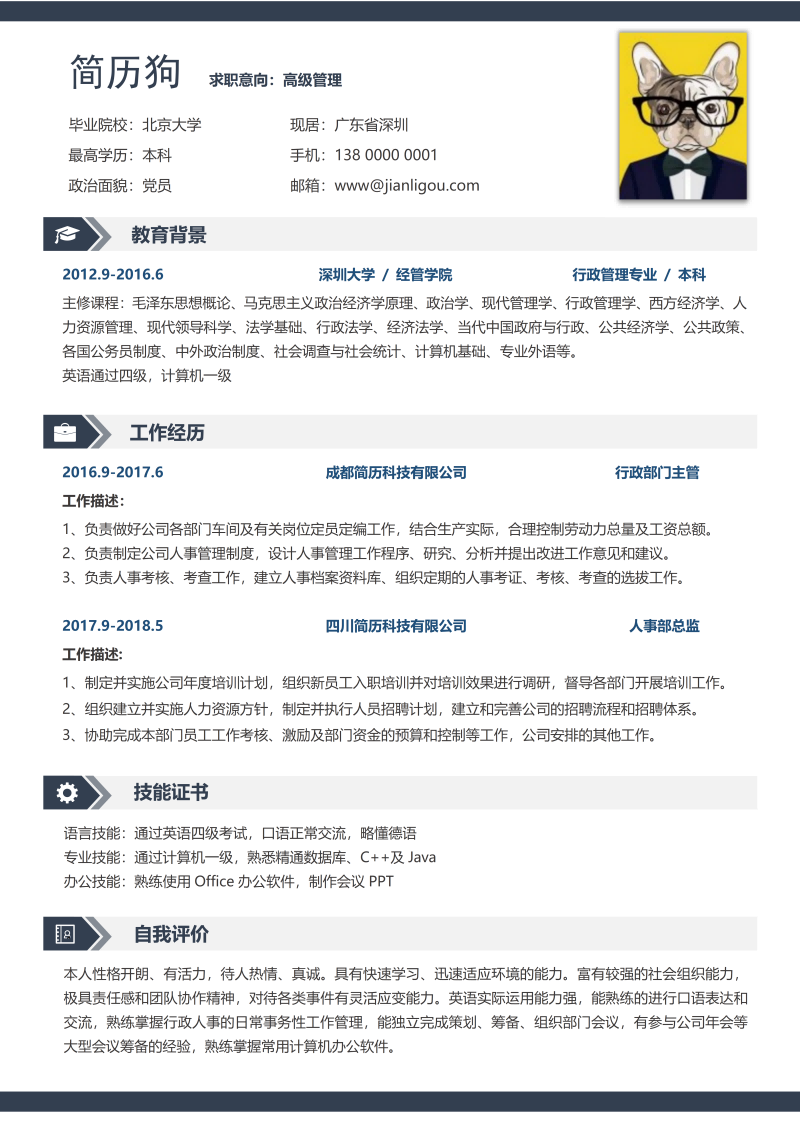 高级管理简历模板