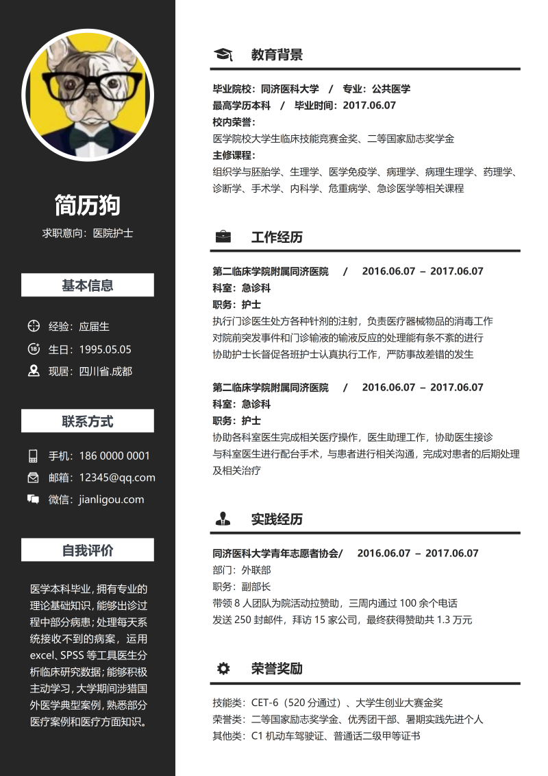 医院护士简历模板