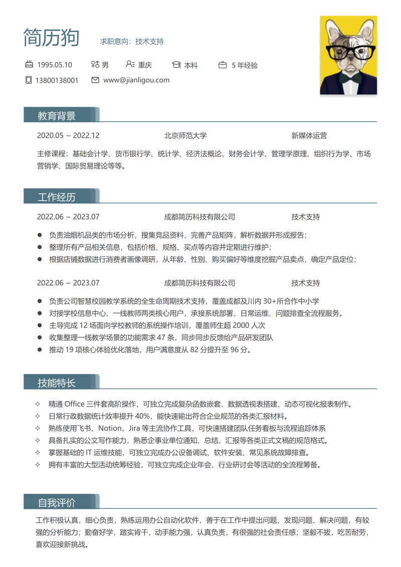技术支持简历模板