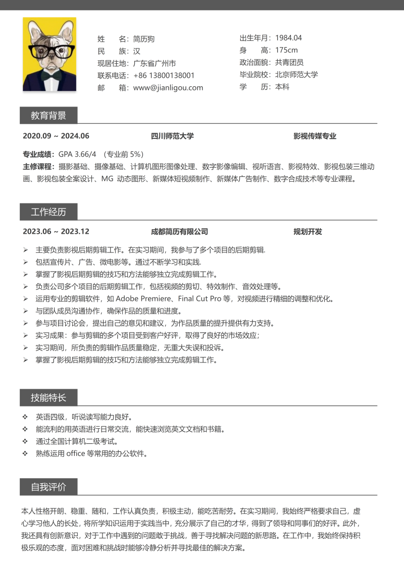 规划开发简历模板